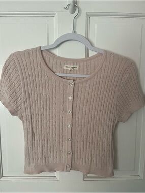 Aeropostale Soft Blush Cable-Knit Short Sleeve Cardigan